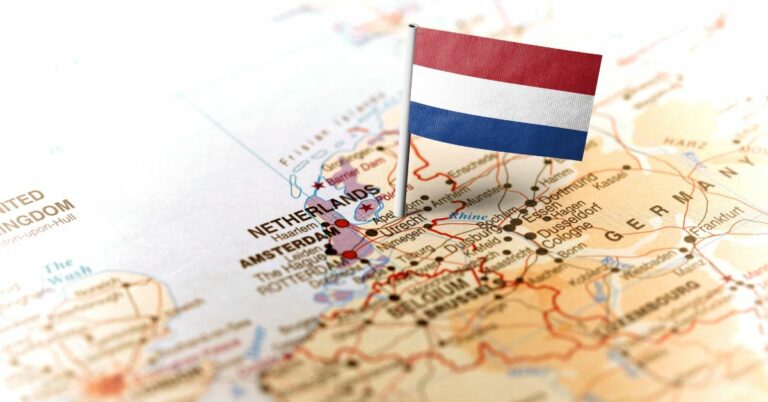 Netherlands pinned on the map with flag